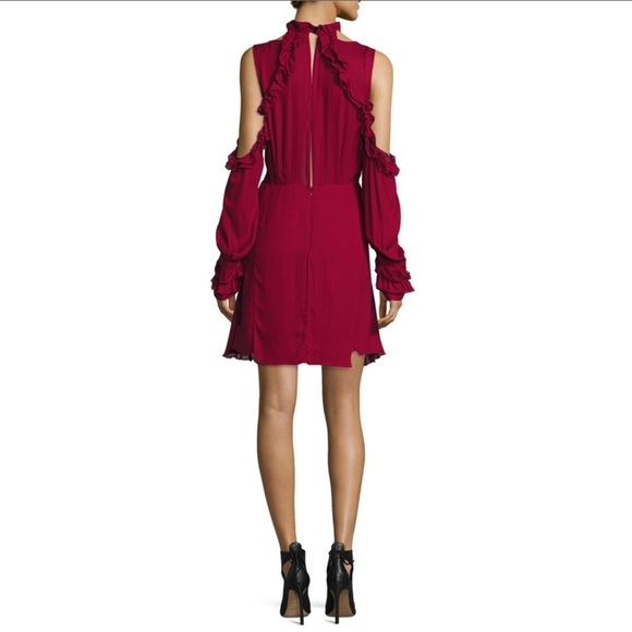 IRO Ruffle Cold Shoulder Layered Open Back Long Sleeve Mock Neck Dress - Picture 11 of 11